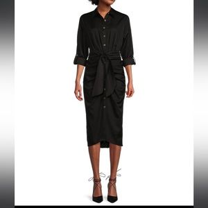 Antonio Melani Roxanne Point Collar Ruched Tie Waist Button Front Dress Sz 8 NWT